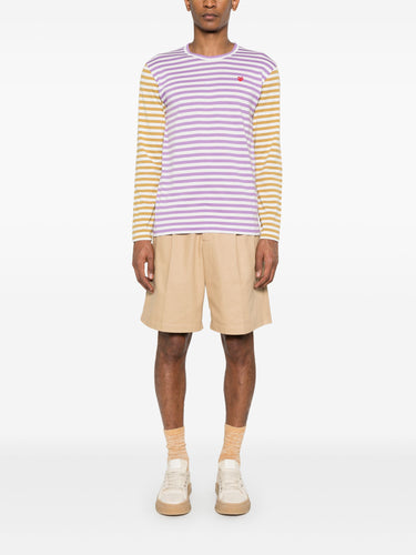 Unisex Long Sleeves Tee Bi-Colour Striped in Purple/Olive from Comme des Garçons Play