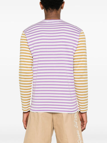 Unisex Long Sleeves Tee Bi-Colour Striped in Purple/Olive from Comme des Garçons Play