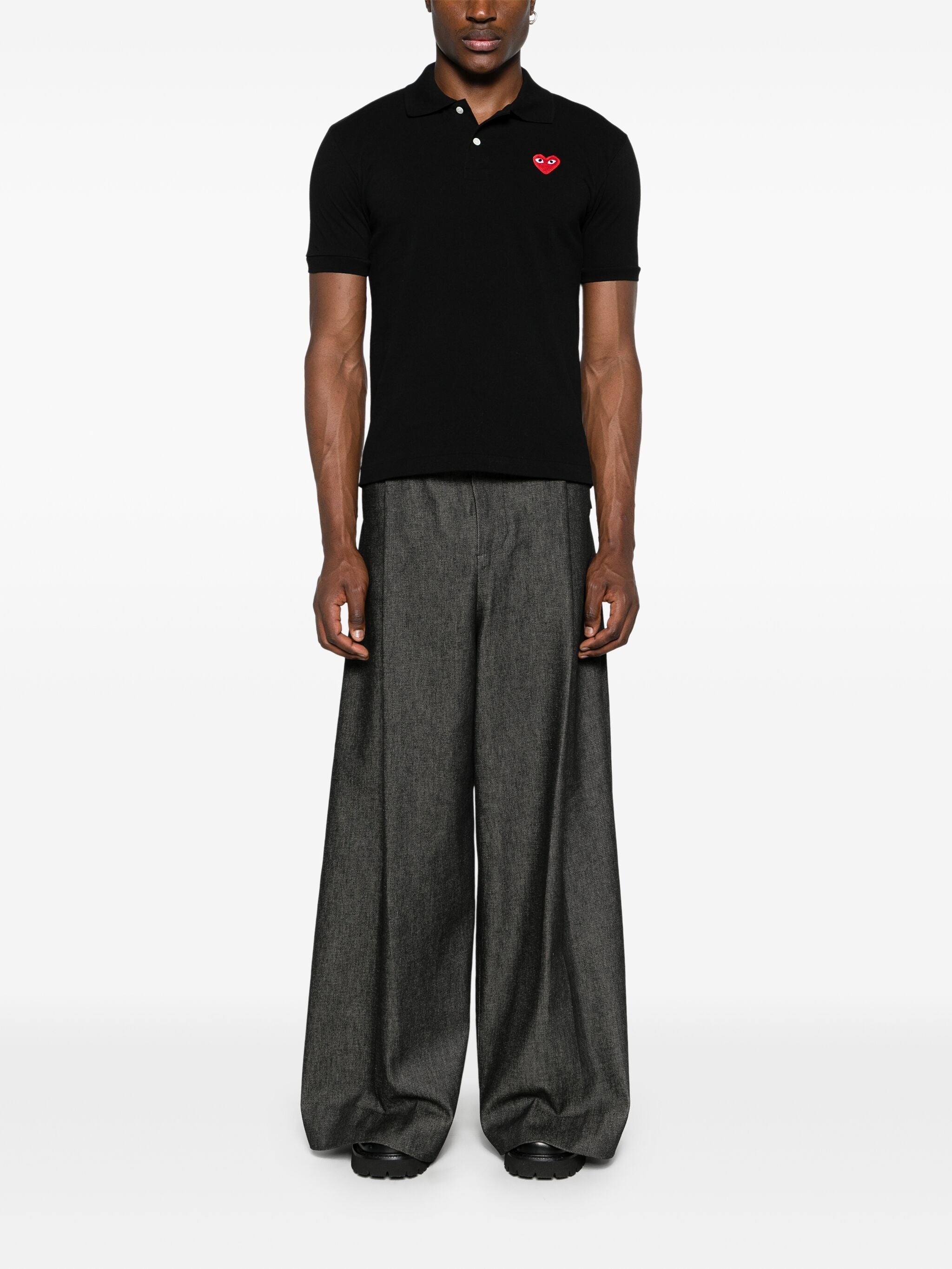 Unisex Polo Shirt Red Heart in Black from Comme des Garçons Play