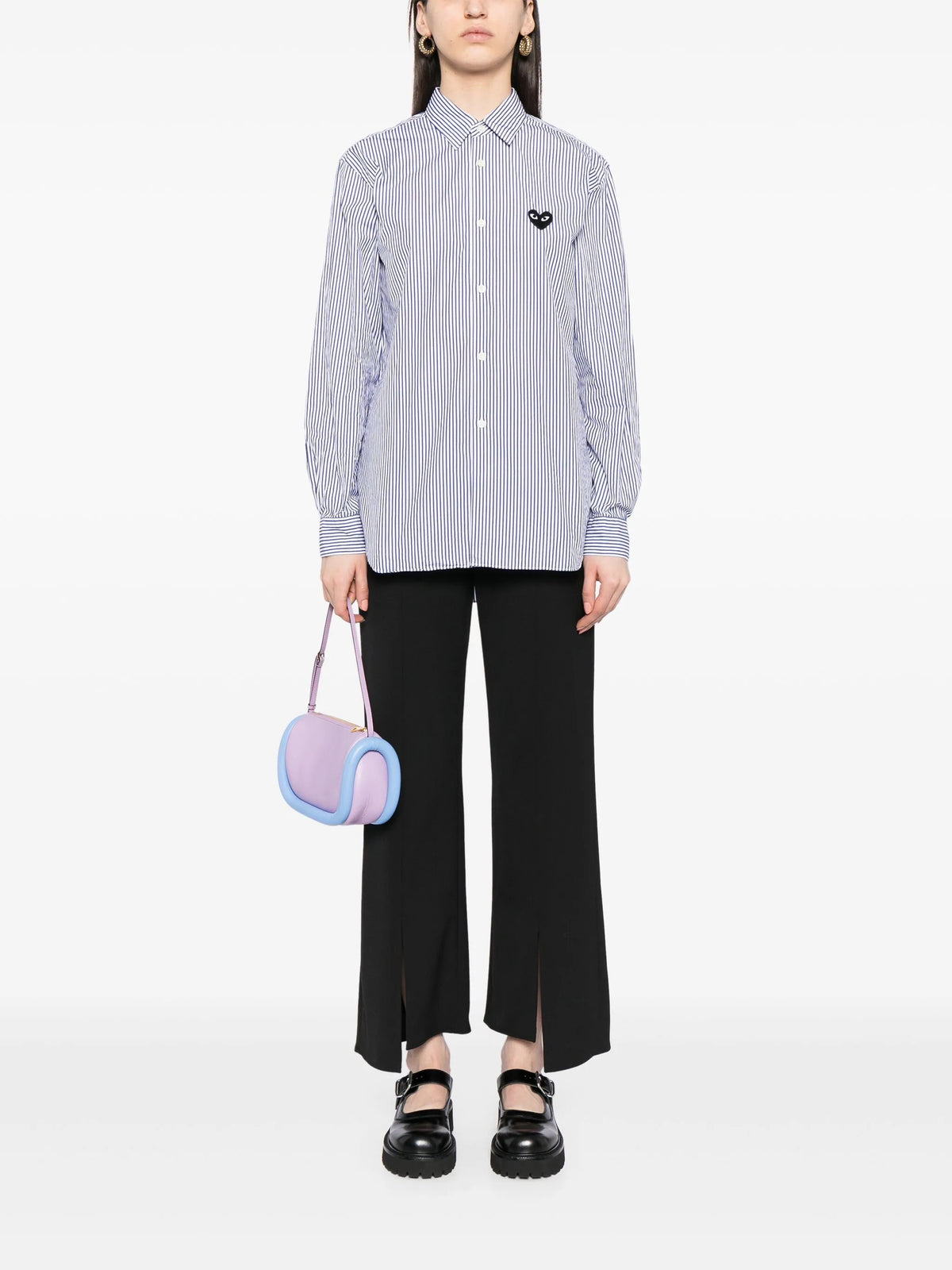 CDG Play - unisex striped shirt black heart in dark blue - 2
