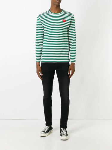 Comme des Garçons Play - Unisex Striped Tee Red Heart in Green