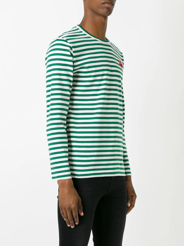 Comme des Garçons Play - Unisex Striped Tee Red Heart in Green