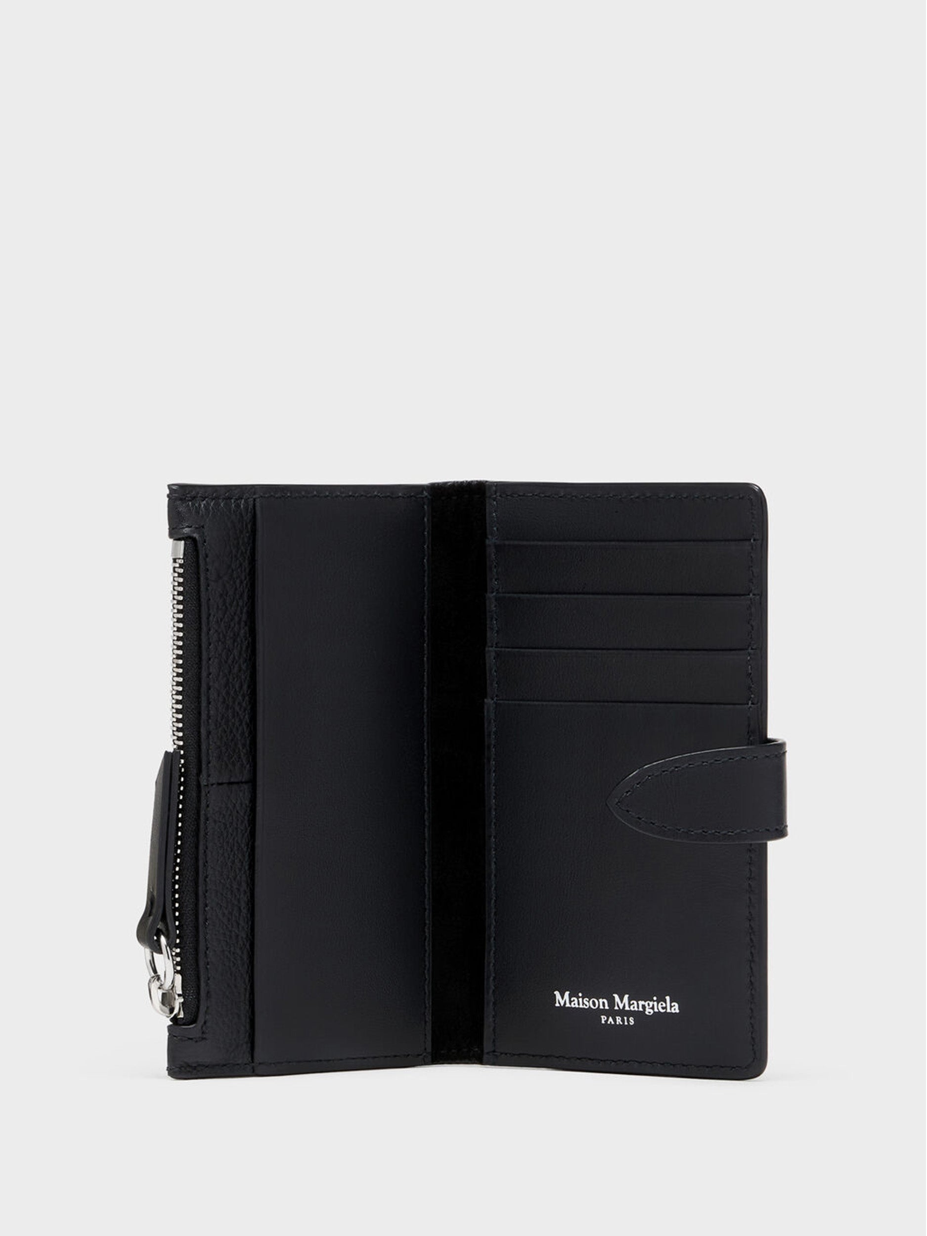 Maison Margiela Card Holder + Coin Purse With Zip in Black open view showing interior
