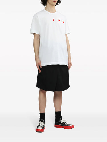 Unisex 3 Heart Short Sleeve T-shirt - White-[-Comme des Garçons Play-2