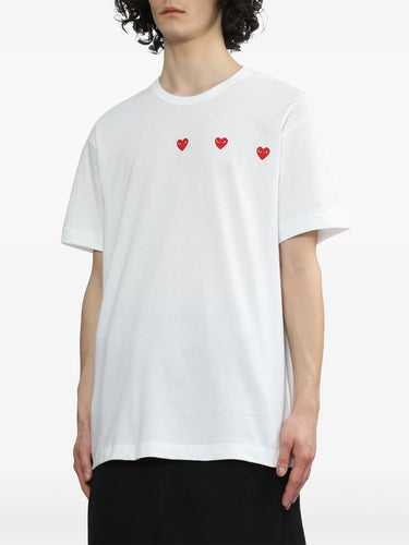 Unisex 3 Heart Short Sleeve T-shirt - White-[-Comme des Garçons Play-3