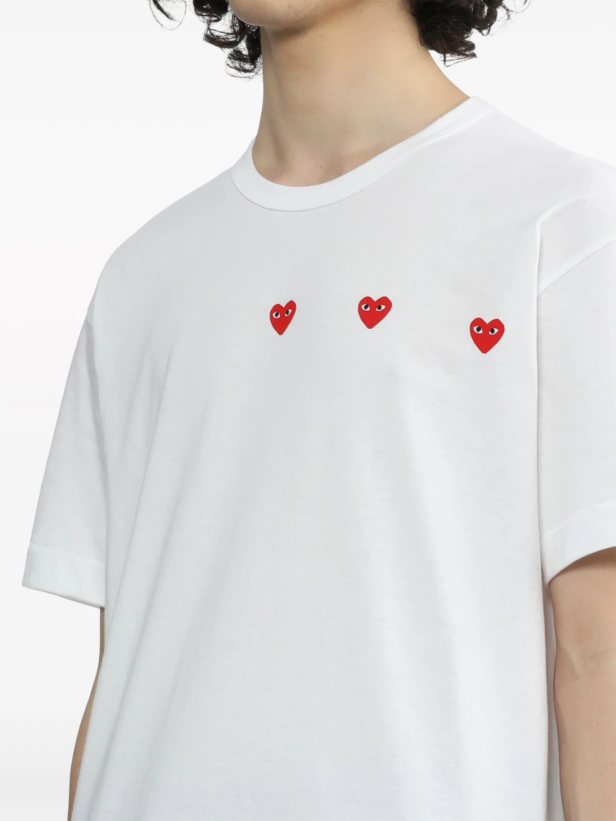 Unisex 3 Heart Short Sleeve T-shirt - White-[-Comme des Garçons Play-6