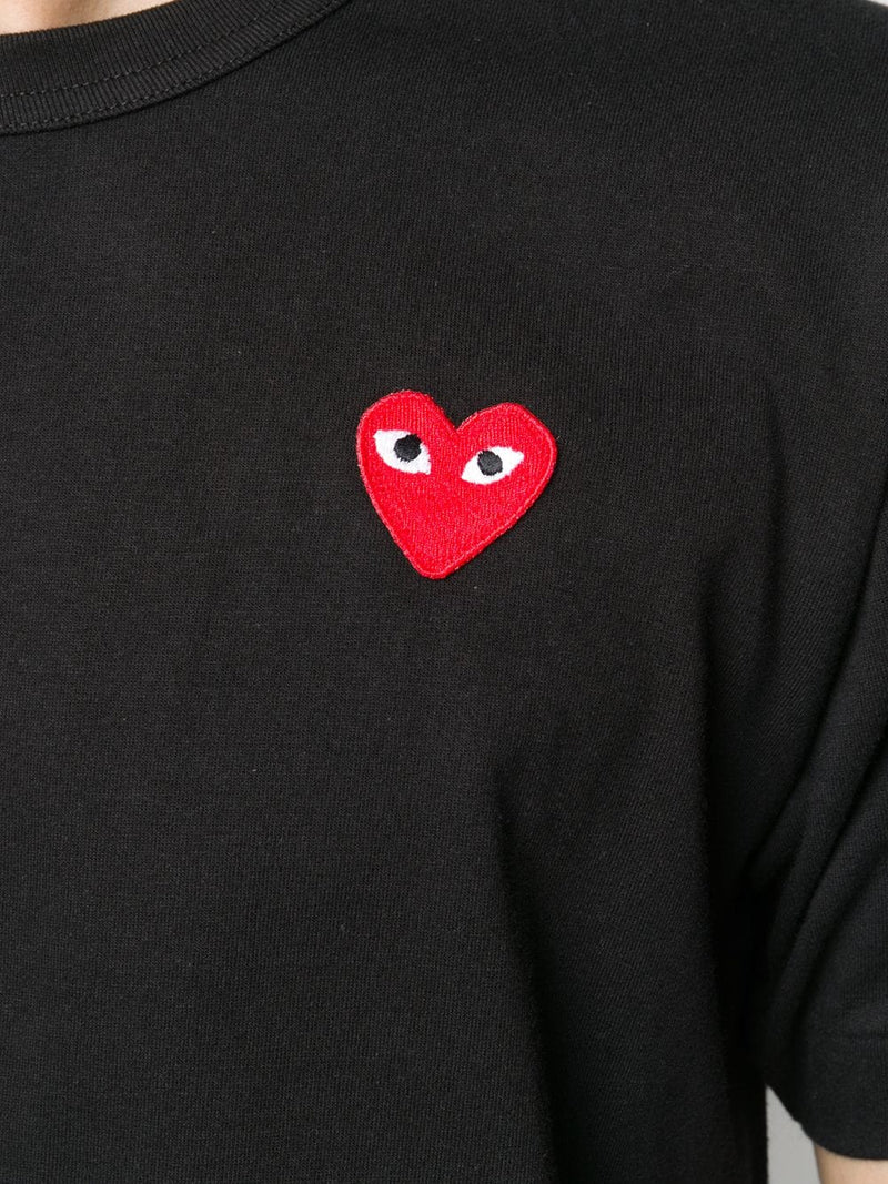 Mens Short Sleeve T Shirt Red Heart - Black