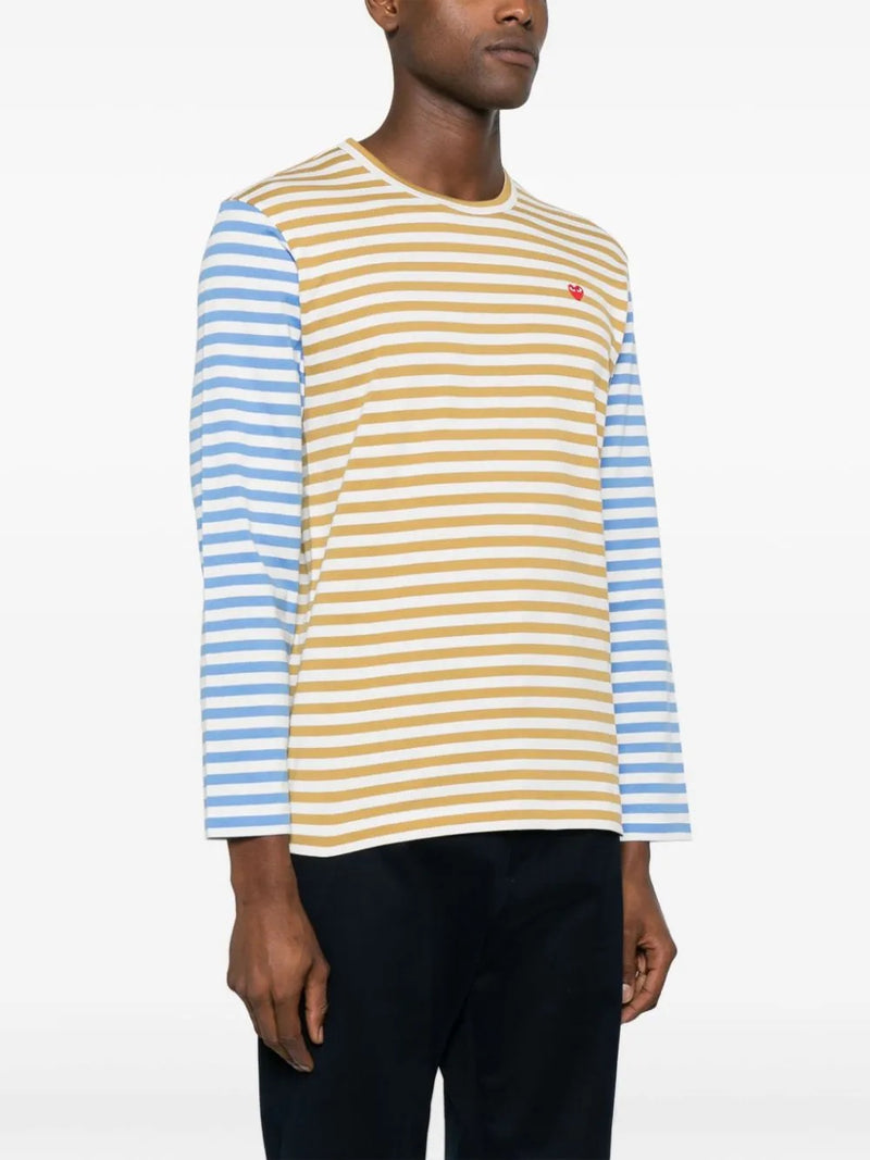 Comme des Garcons Play - mens long sleeve tee bi-colour stripe in olive and blue - 3