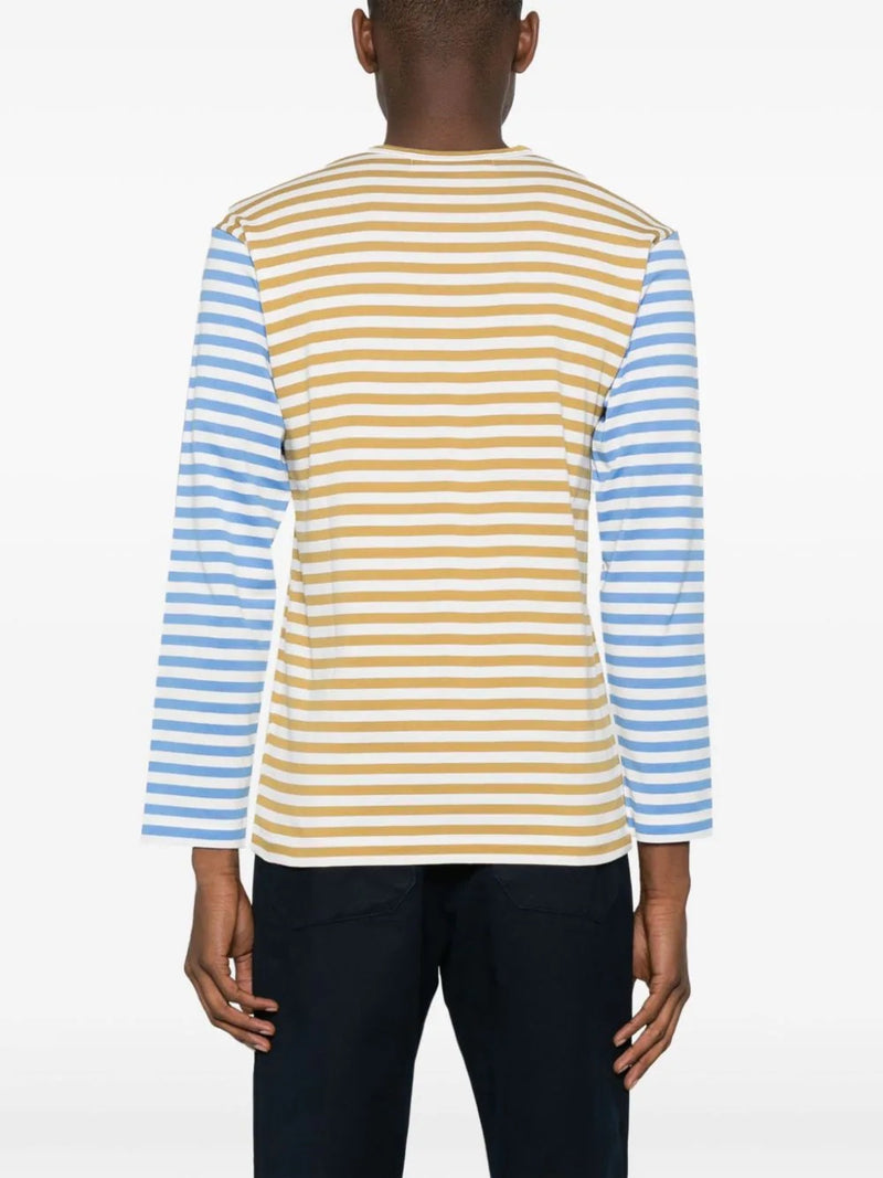 Comme des Garcons Play - mens long sleeve tee bi-colour stripe in olive and blue - 4