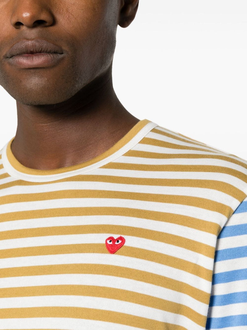 Comme des Garcons Play - mens long sleeve tee bi-colour stripe in olive and blue - 5