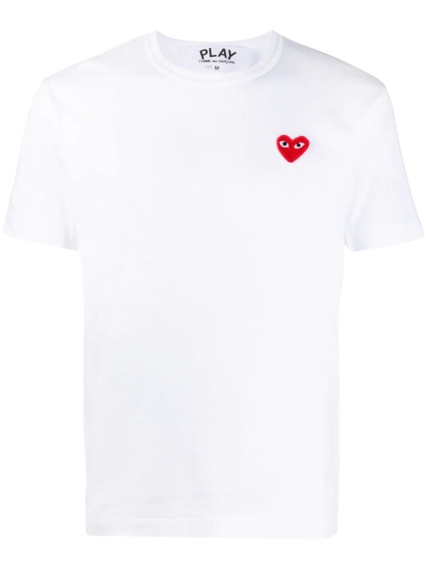 Mens Short Sleeve T Shirt Red Heart - White