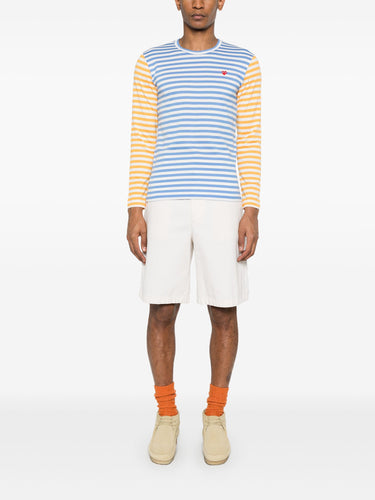 Unisex Long Sleeves Tee Bi-Colour Striped in Blue & Yellow from Comme des Garçons Play
