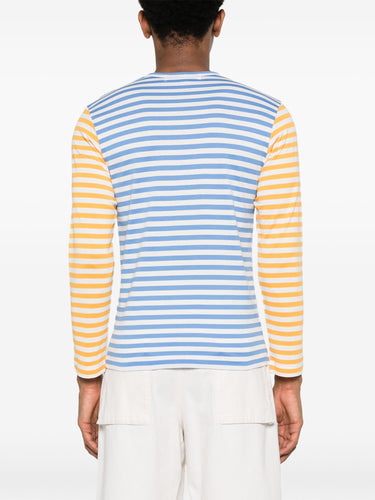 Unisex Long Sleeves Tee Bi-Colour Striped in Blue & Yellow from Comme des Garçons Play
