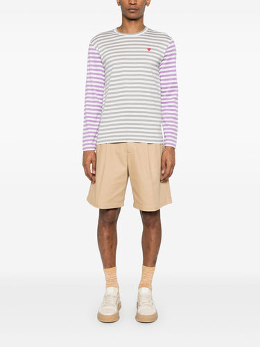 Unisex Long Sleeves Tee Bi-Colour Striped in Grey & Purple from Comme des Garçons Play