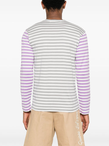 Unisex Long Sleeves Tee Bi-Colour Striped in Grey & Purple from Comme des Garçons Play