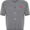 Grey short-sleeve cardigan with a red heart logo from Comme des Garcons Play on a white background