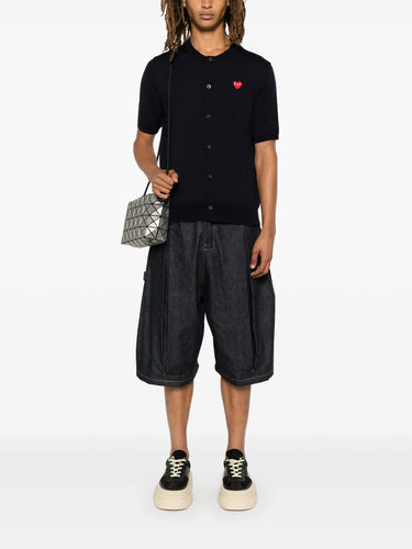 Unisex Round-Neck Cardigan Short-Sleeve in Navy from Comme des Garçons Play