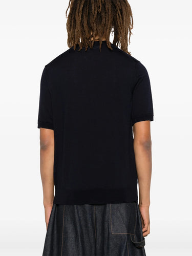 Unisex Round-Neck Cardigan Short-Sleeve in Navy from Comme des Garçons Play