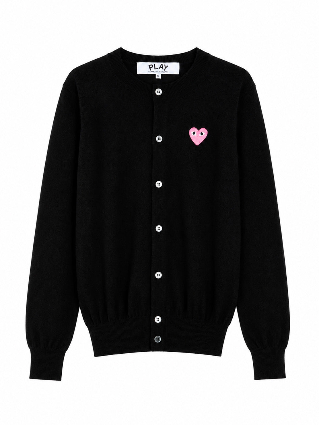 Comme des Garçons Play black cardigan with pink heart logo