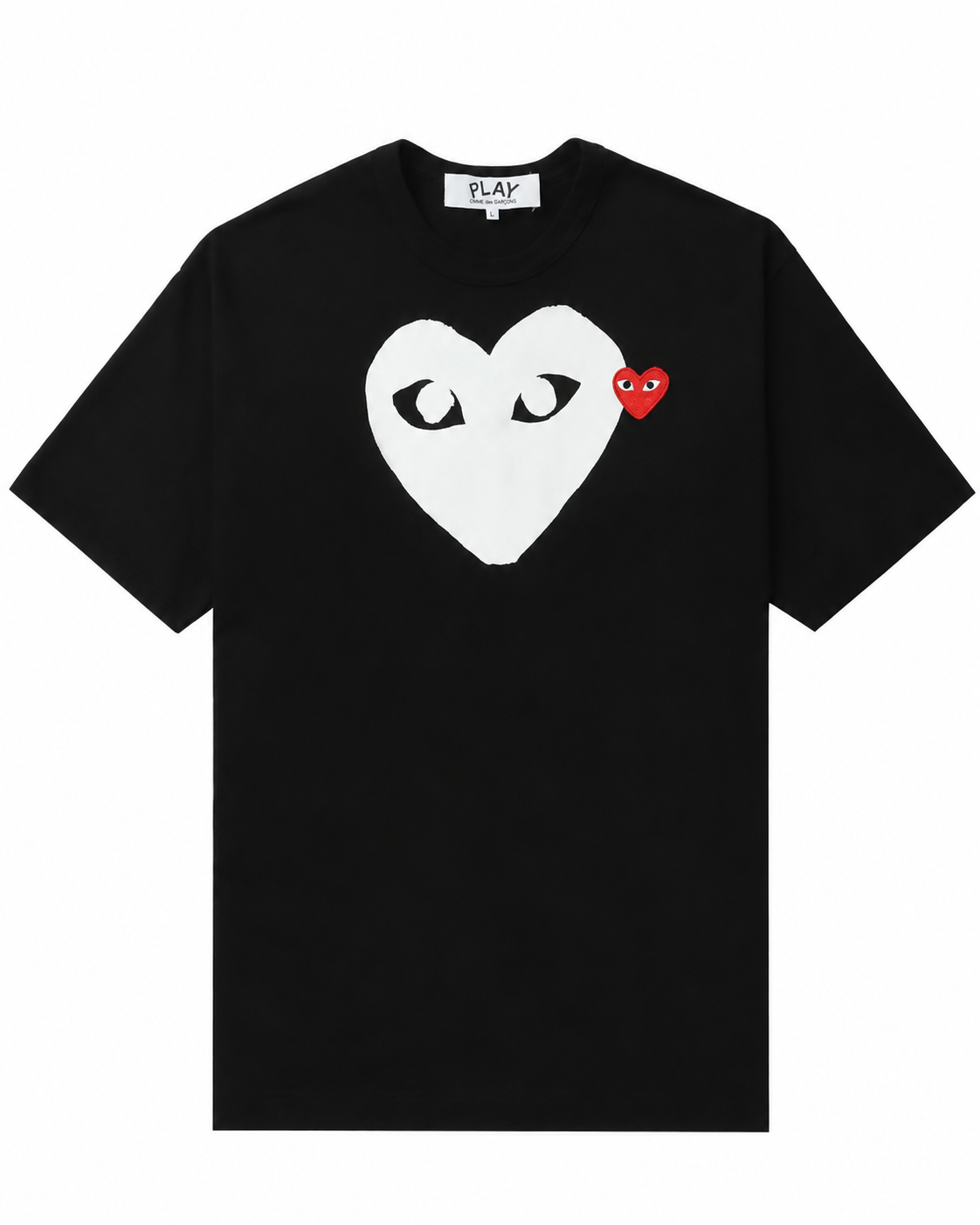 Comme des Garçons Play Unisex Short Sleeve Big Heart T-Shirt Red Heart in black with large white heart print and red embroidered heart logo