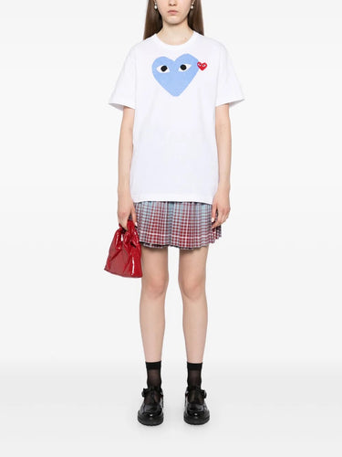 Unisex Short Sleeve Tee Big Blue Heart in White from Comme des Garçons Play