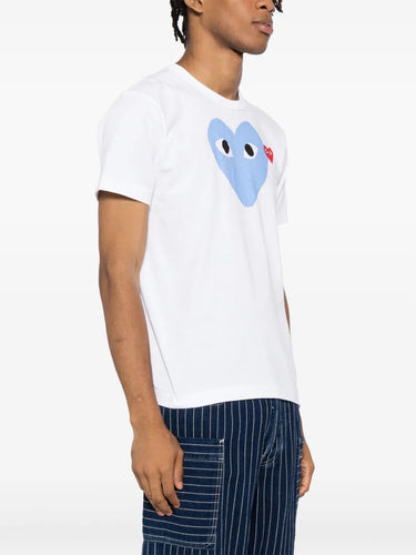 Unisex Short Sleeve Tee Big Blue Heart in White from Comme des Garçons Play