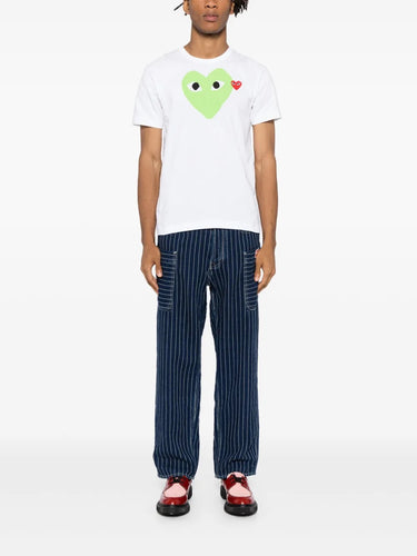 Unisex Short Sleeve Tee Big Green Heart in White from Comme des Garçons Play