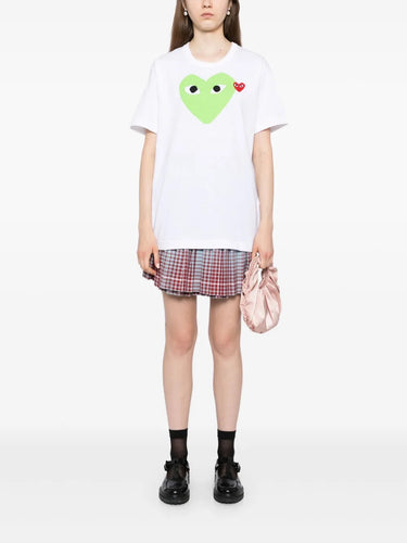 Unisex Short Sleeve Tee Big Green Heart in White from Comme des Garçons Play