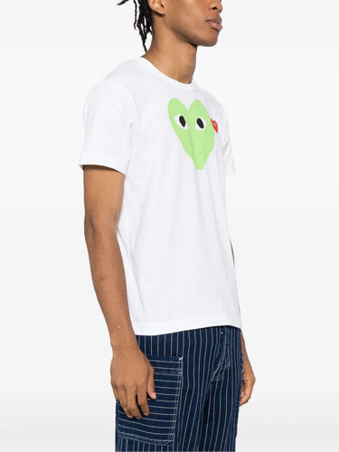 Unisex Short Sleeve Tee Big Green Heart in White from Comme des Garçons Play