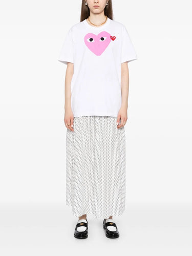 Unisex Short Sleeve Tee Big Pink Heart in White from Comme des Garçons Play