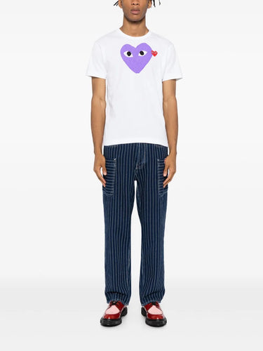 Unisex Short Sleeve Tee Big Purple Heart in White from Comme des Garçons Play
