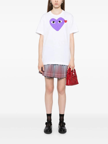 Unisex Short Sleeve Tee Big Purple Heart in White from Comme des Garçons Play