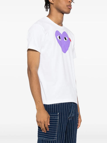 Unisex Short Sleeve Tee Big Purple Heart in White from Comme des Garçons Play