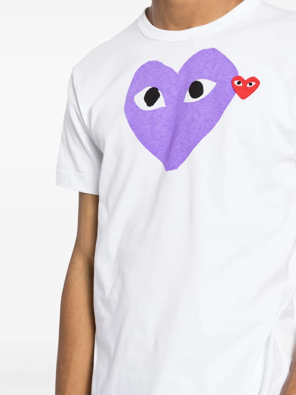 Unisex Short Sleeve Tee Big Purple Heart in White from Comme des Garçons Play