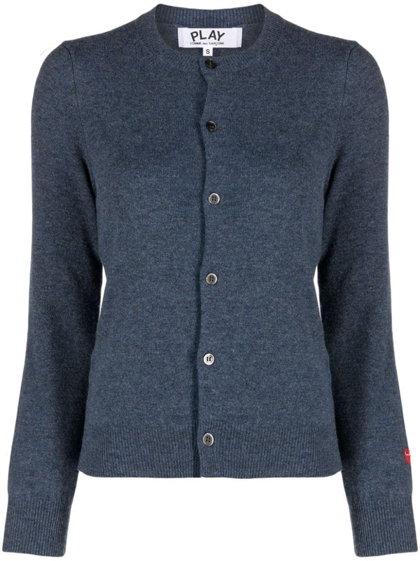 Comme des Garcons Play - womens knit cardigan in navy with red heart embroidery - 1