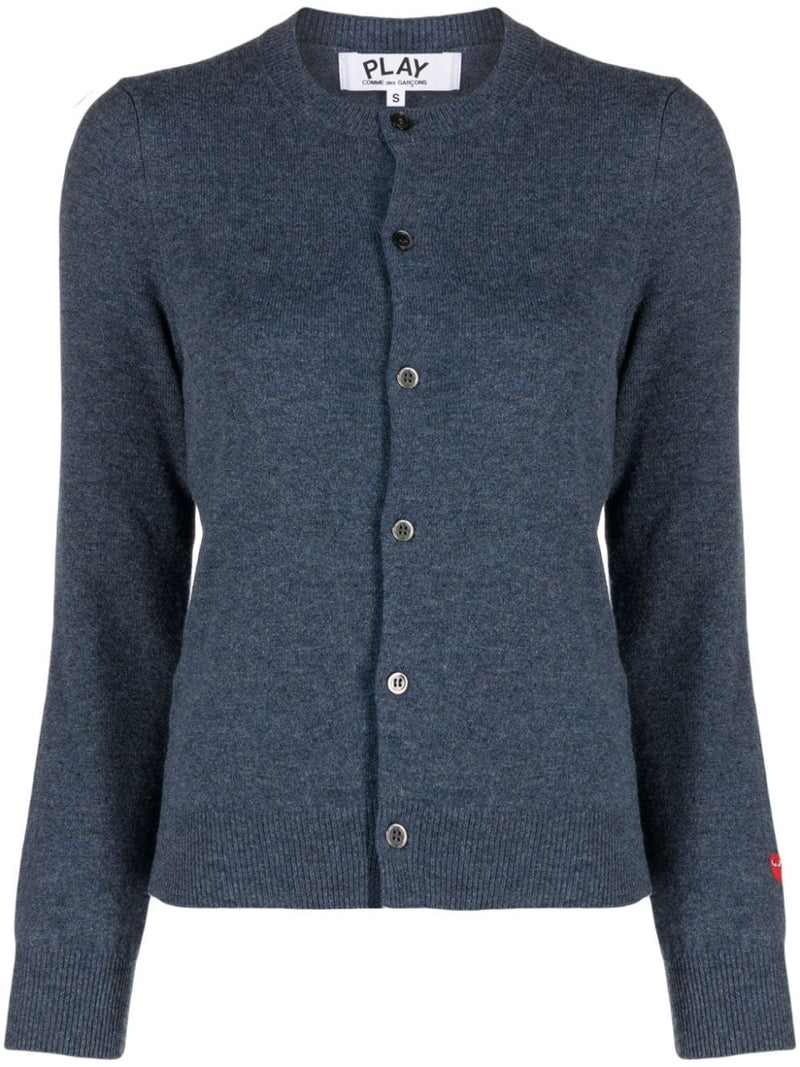 Comme des Garcons Play - womens knit cardigan in navy with red heart embroidery - 1
