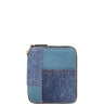 Front view of the SA2100DP Wallet from Comme des Garçons Wallet, with denim patchwork design.
