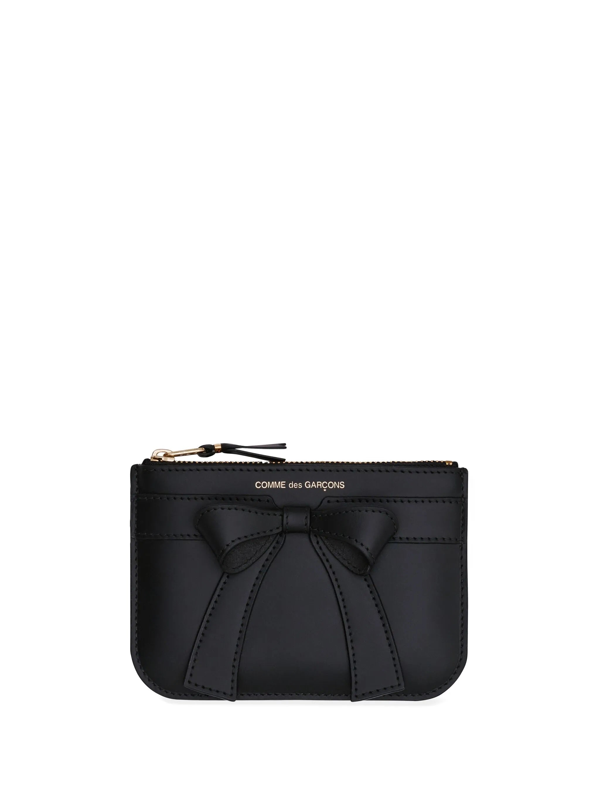 Black pouch with a bow on a white background