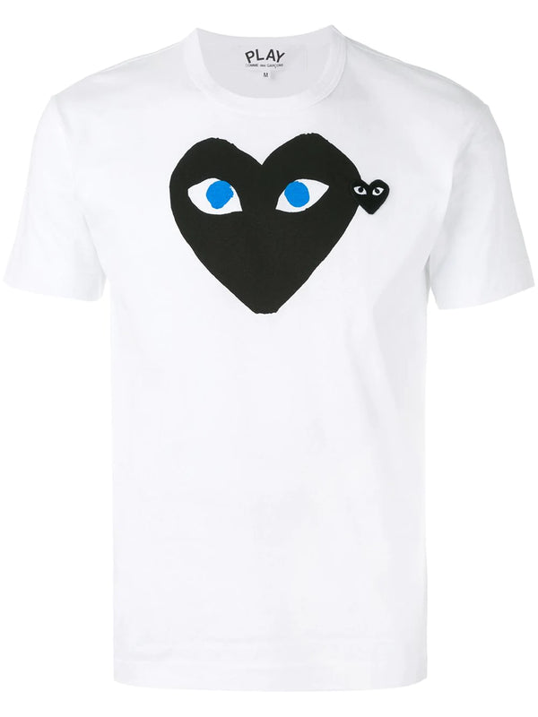 Comme Des Garçons │ Mens Short Sleeve T-Shirt Big Black Heart Blue Eyes in White