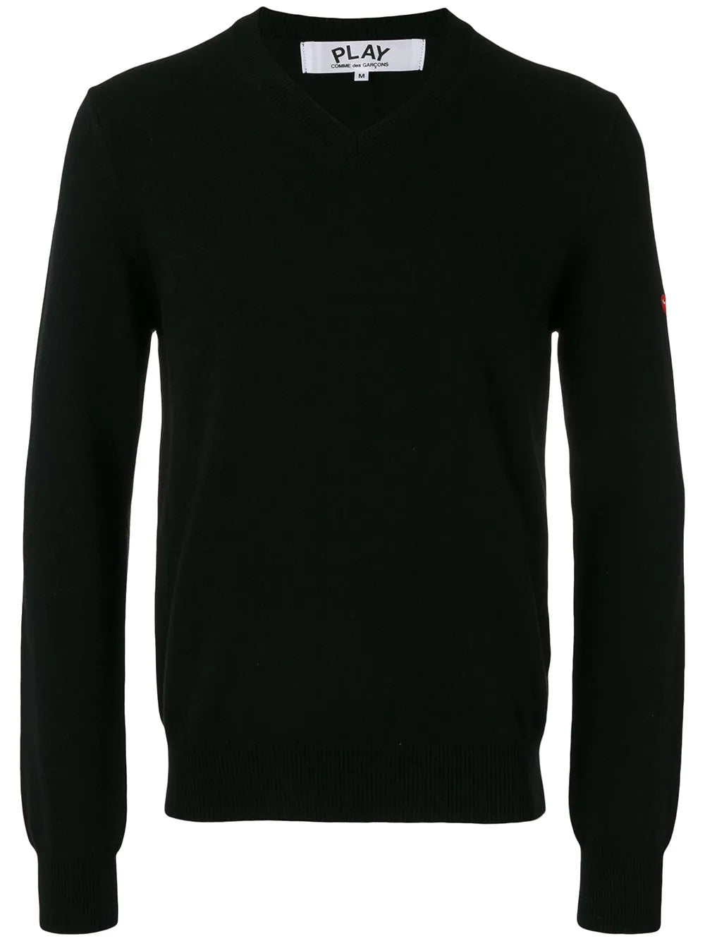 Comme Des Garçons │ Mens V-Neck Pullover in Black W/Small Red Heart