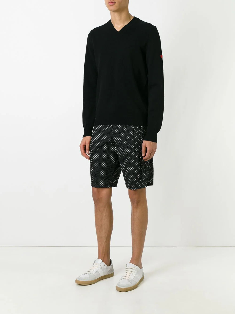 Comme Des Garçons │ Mens V-Neck Pullover in Black W/Small Red Heart