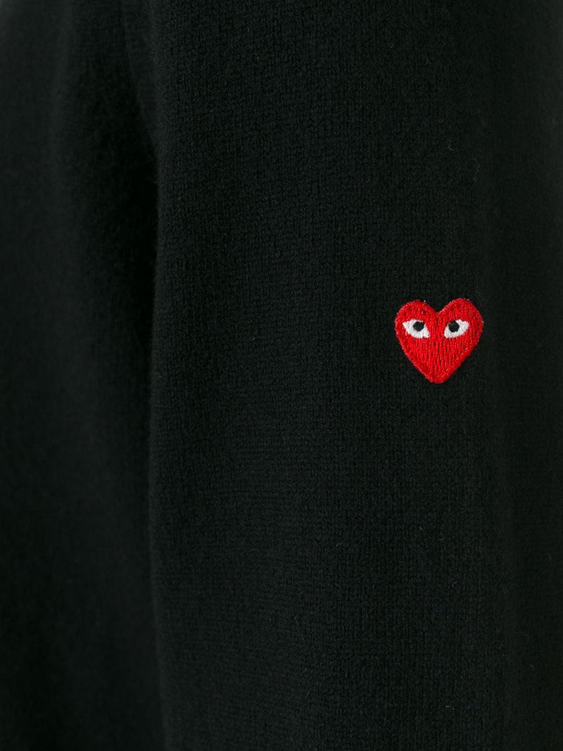 Comme Des Garçons │ Mens V-Neck Pullover in Black W/Small Red Heart