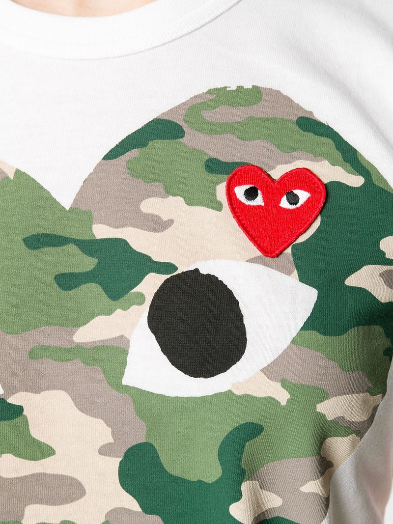 Comme Des Garçons │ Women's Short Sleeve Tee  Graphic Camouflage Heart in White