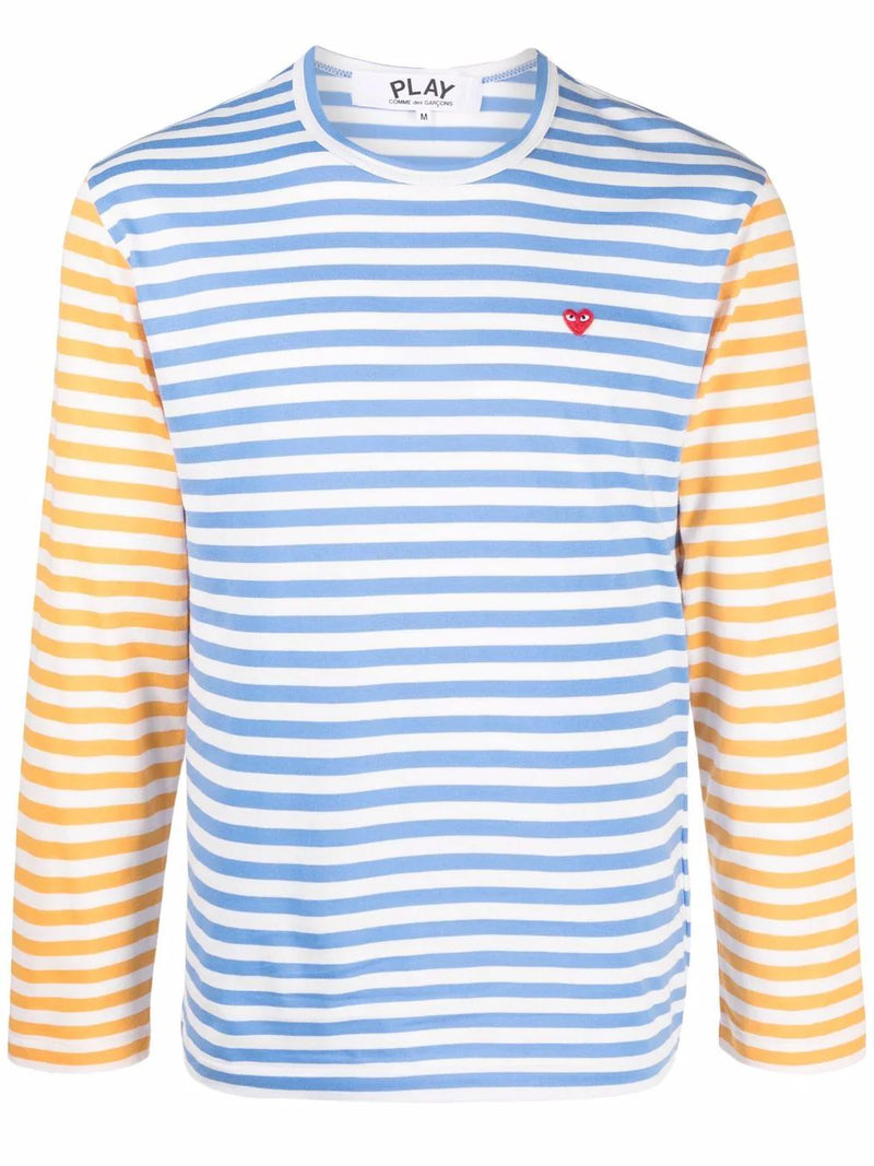 Comme Des Garçons │ Mens Long Sleeves Tee Bi-Colour Striped in Blue/Yellow