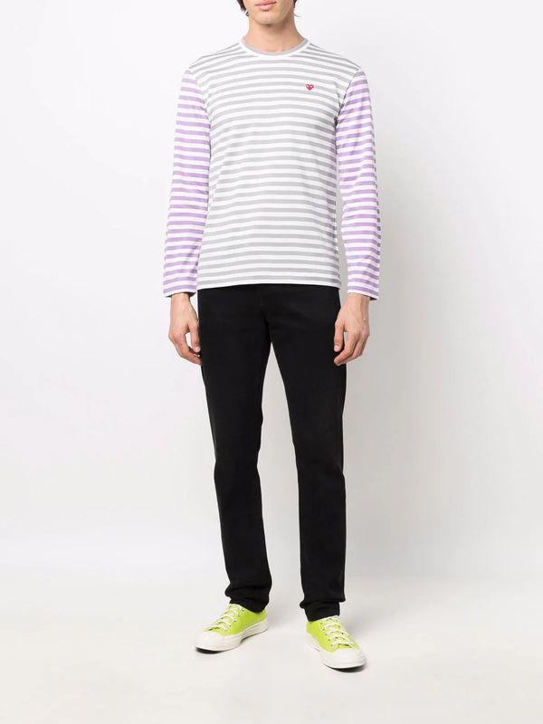 Comme Des Garçons │ Mens Long Sleeves Tee Bi-Colour Striped in Gray/Purple