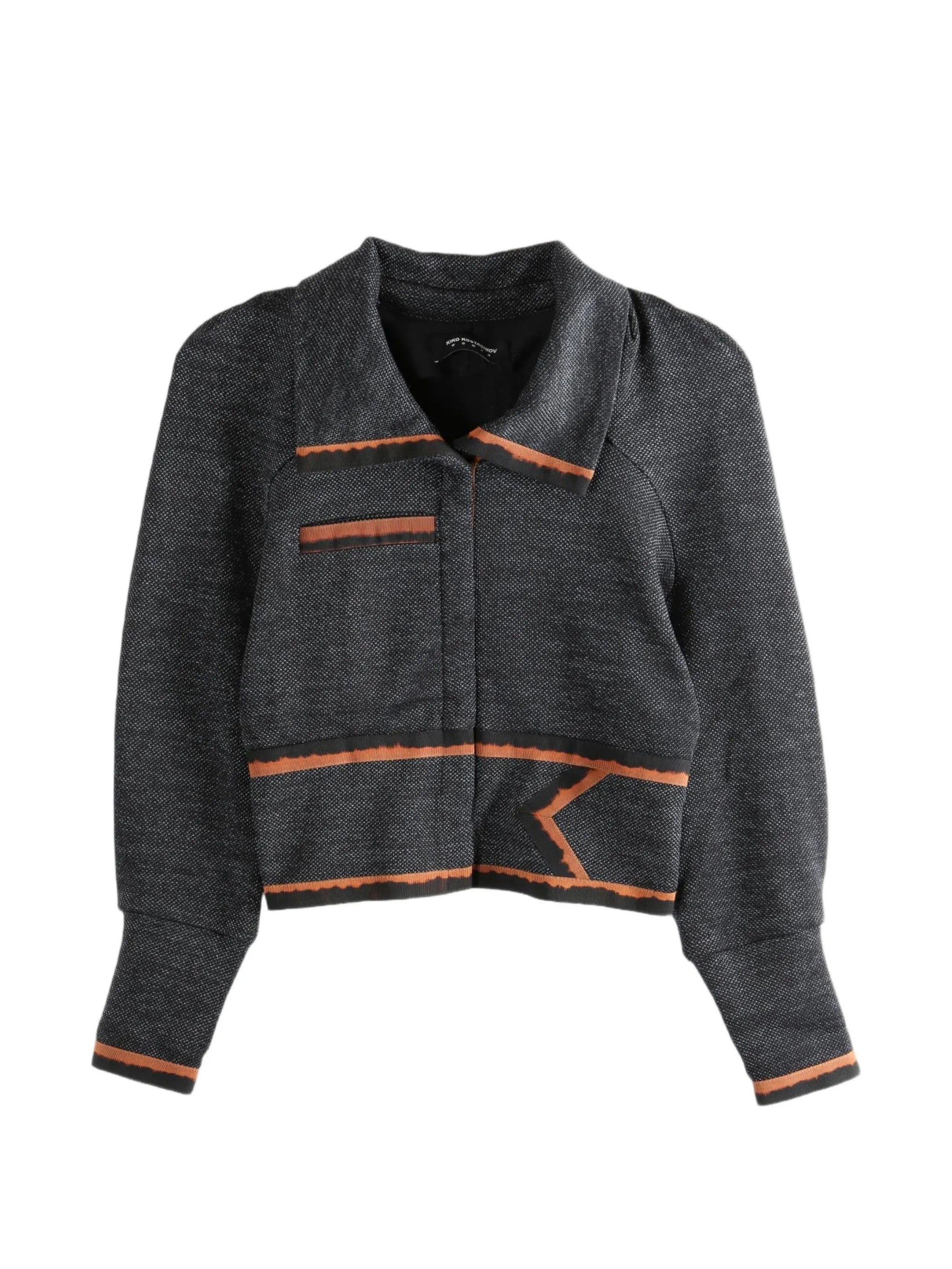 Kiko Kostadinov Compass Jacket in Abyss Black with a cropped silhouette and contrast detailing.
