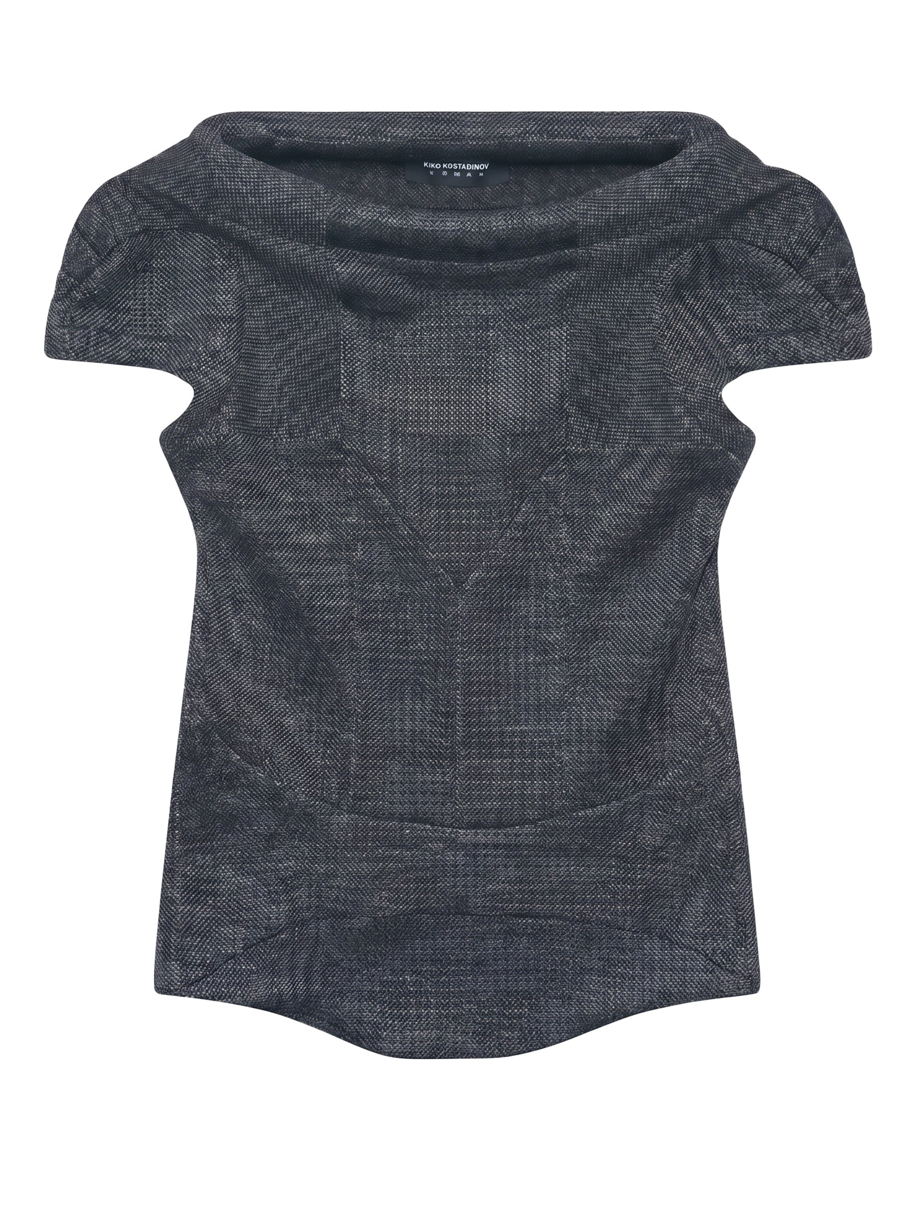Kiko Kostadinov Compass Jersey Top in Abyss Black with sculpted cap sleeves and a textured finish.