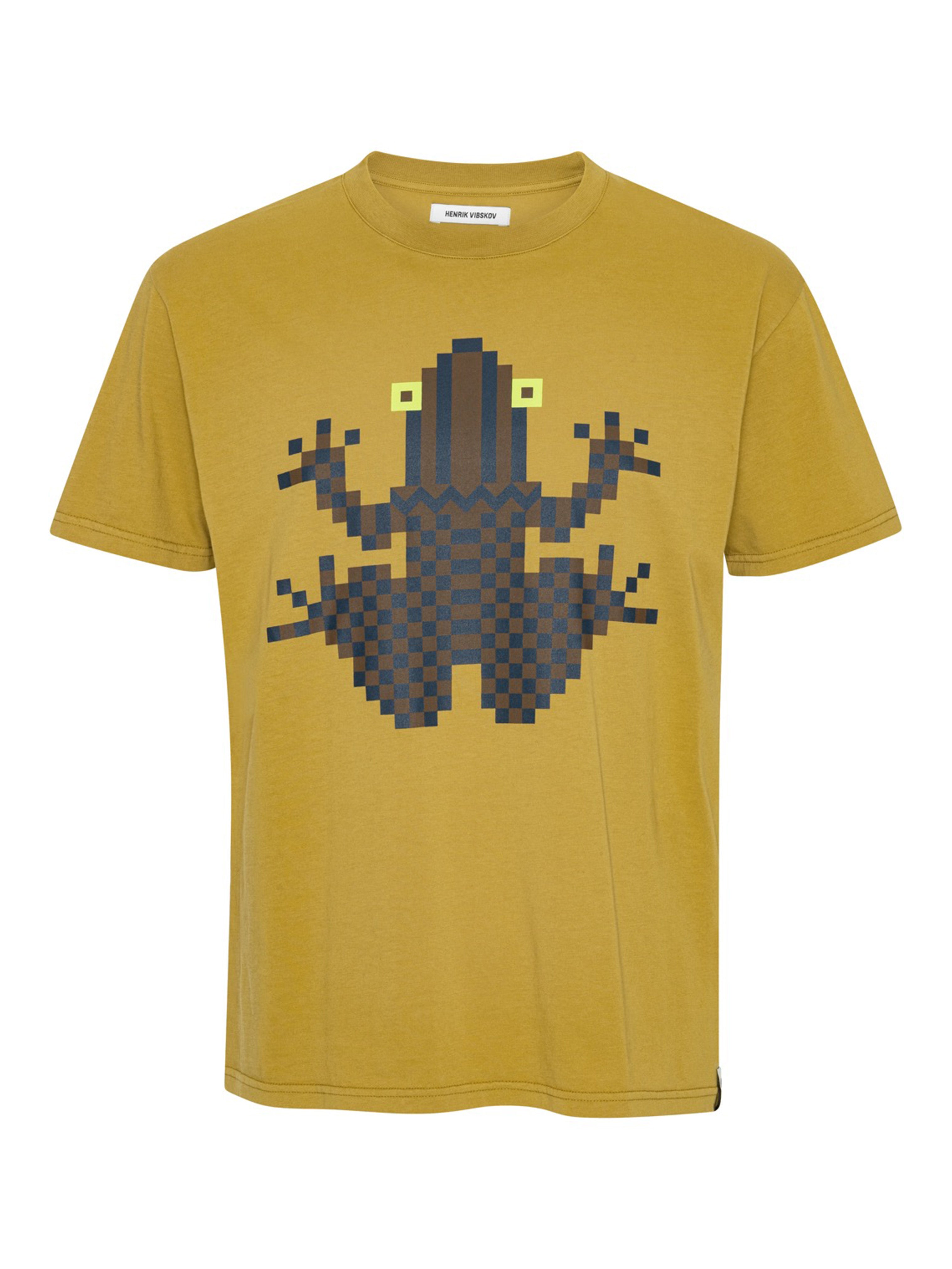 Henrik Vibskov Cross Stitch Tee in Amer Green with cross stitch-inspired front graphic.