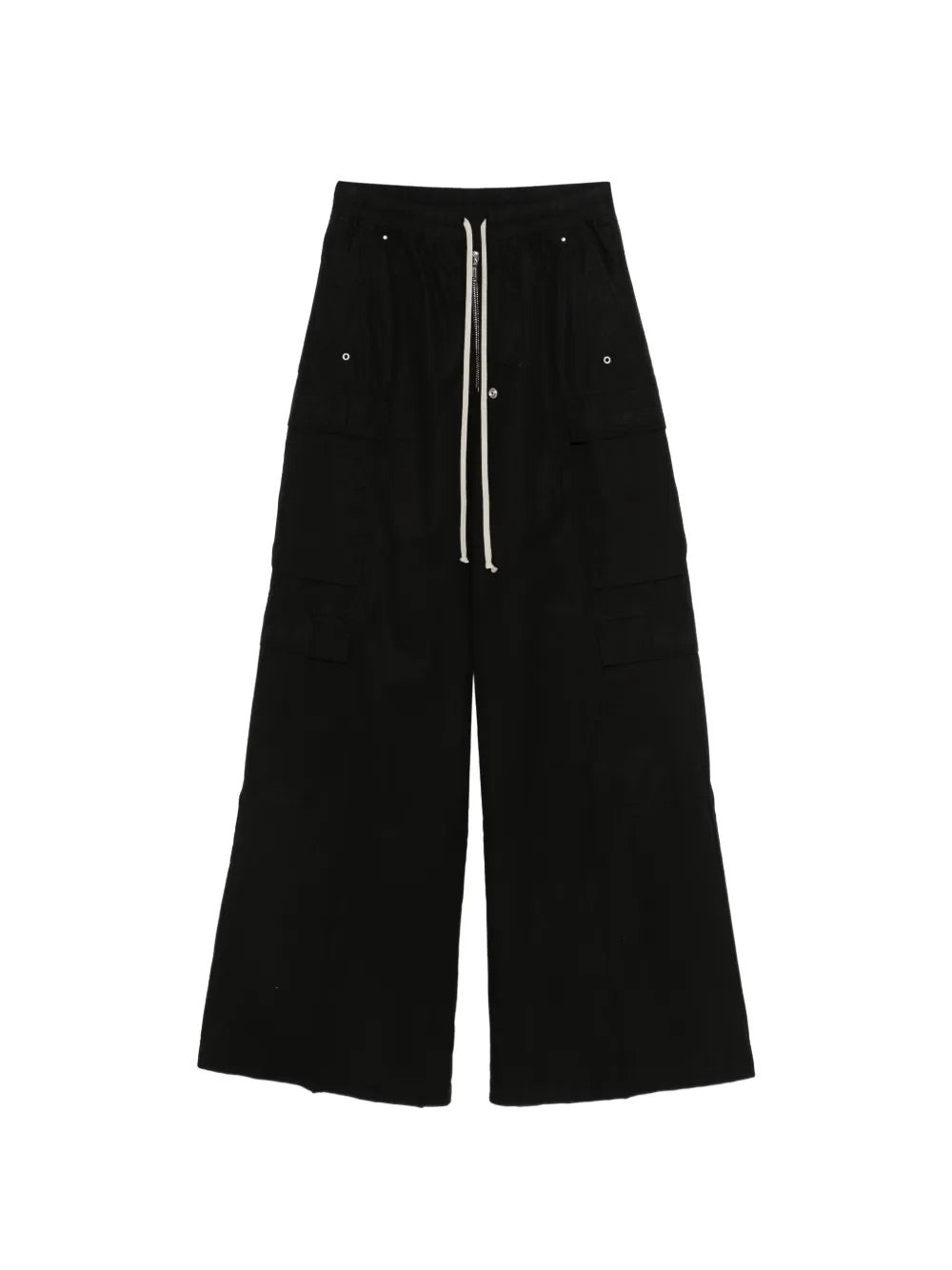 Rick Owens DRKSHDW Double Cargo Jumbo Belas Pants Black - front view showing wide leg fit, drawstring fastening and cargo pockets
