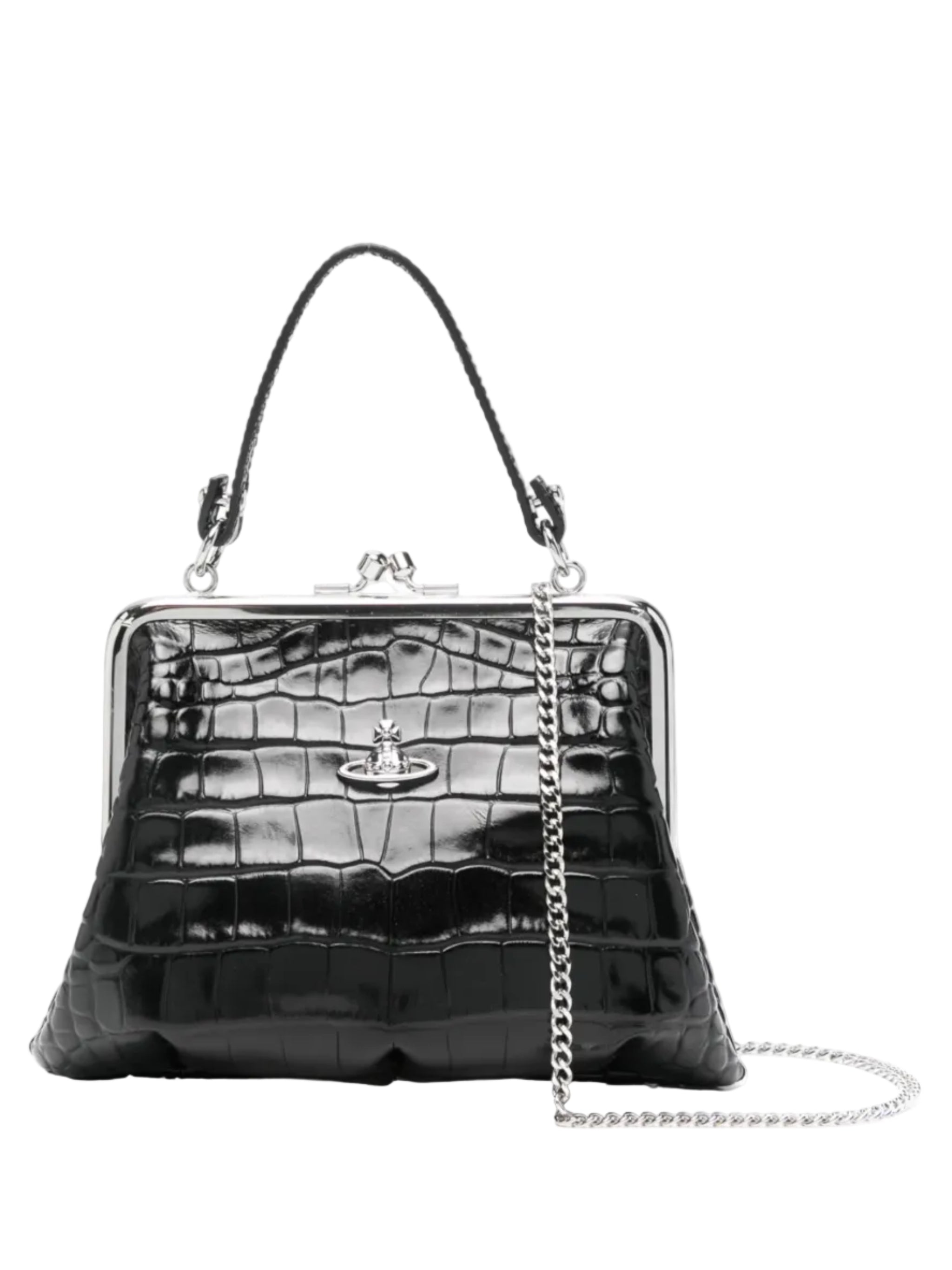 Vivienne Westwood Granny Frame Purse in black crocodile-embossed leather
